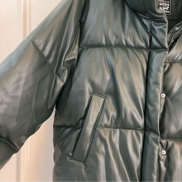 Levi Strauss Faux Leather Stand Collar Puffer Jacket, Spruce Green Size XXL NWT - Picture 4 of 11